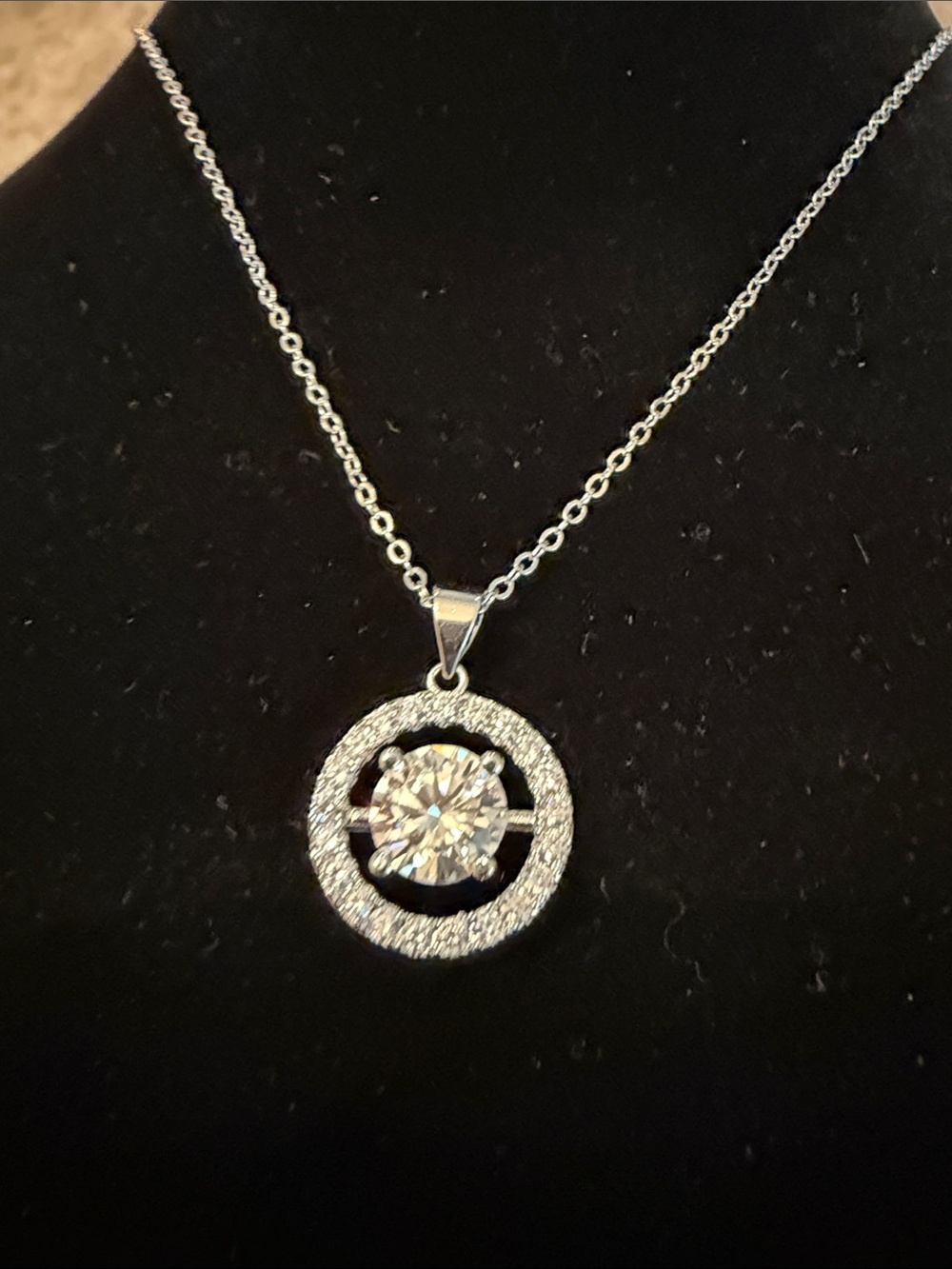 Moissanite 2 ct Round Halo Pendant Necklace in Silver with Clear Crystals